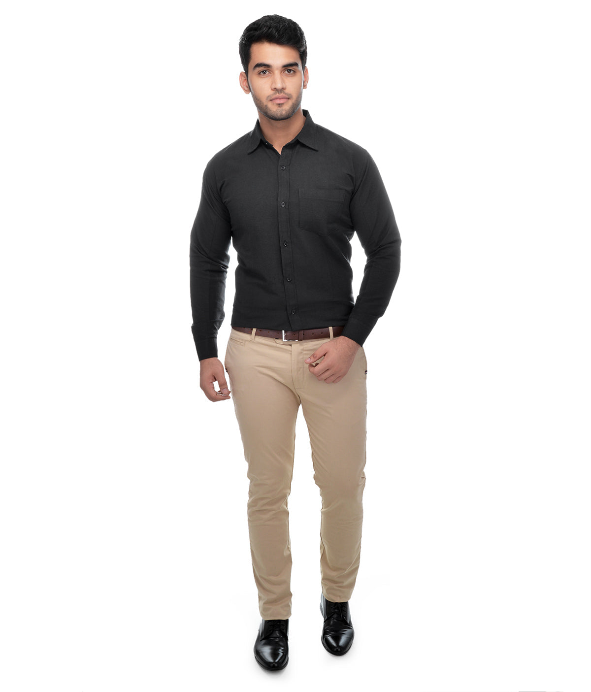 RIAG Black Men's Full Sleeves Solid Shirt