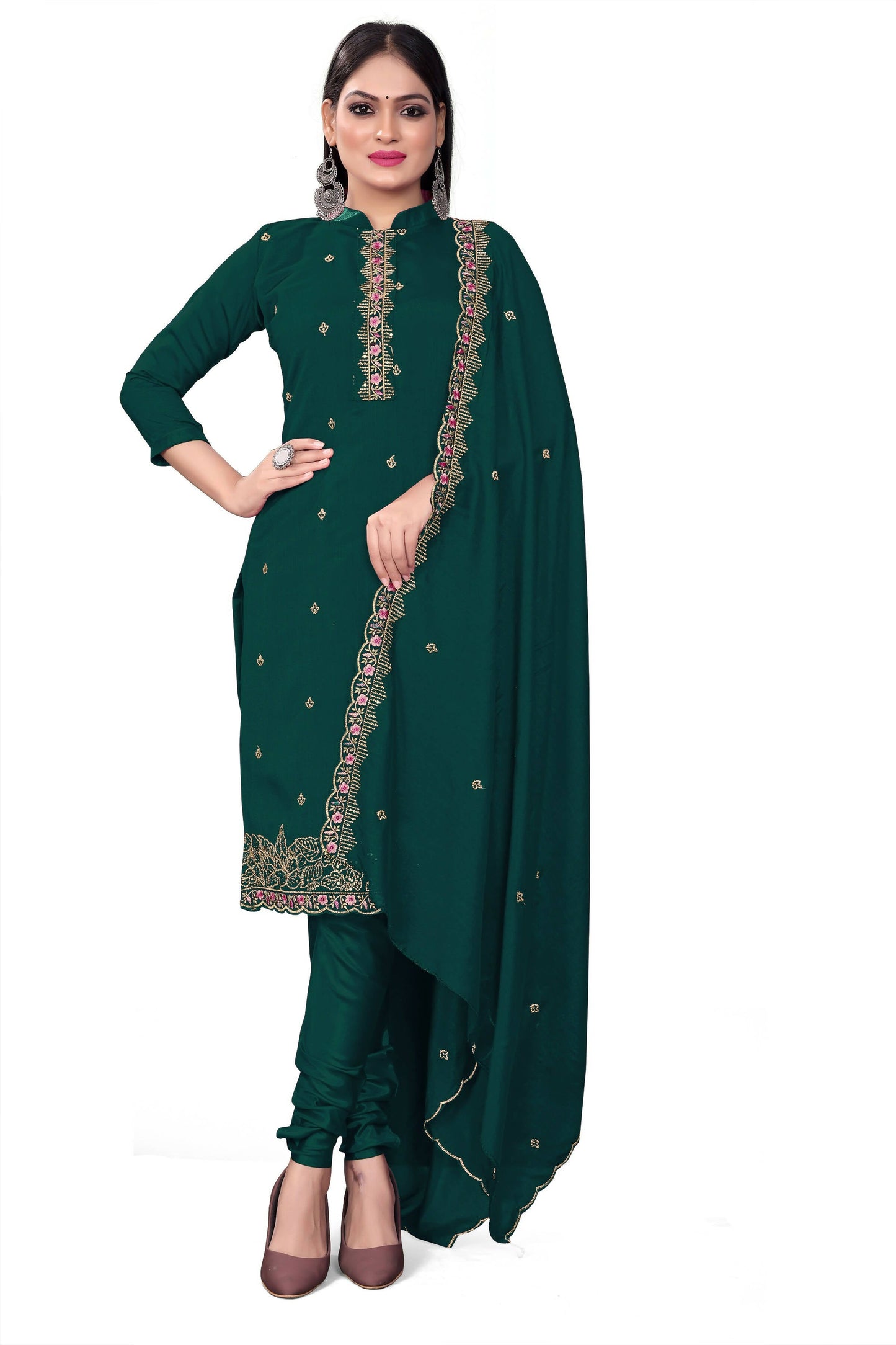 Teal Silk Embroidered with Sequins work Unstitched Dress Material - Tanvi