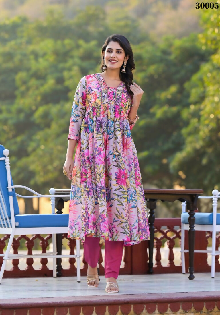 Designer Stylish Pink Slim Georgette Stitched Suit With Dupatta - Kiyara