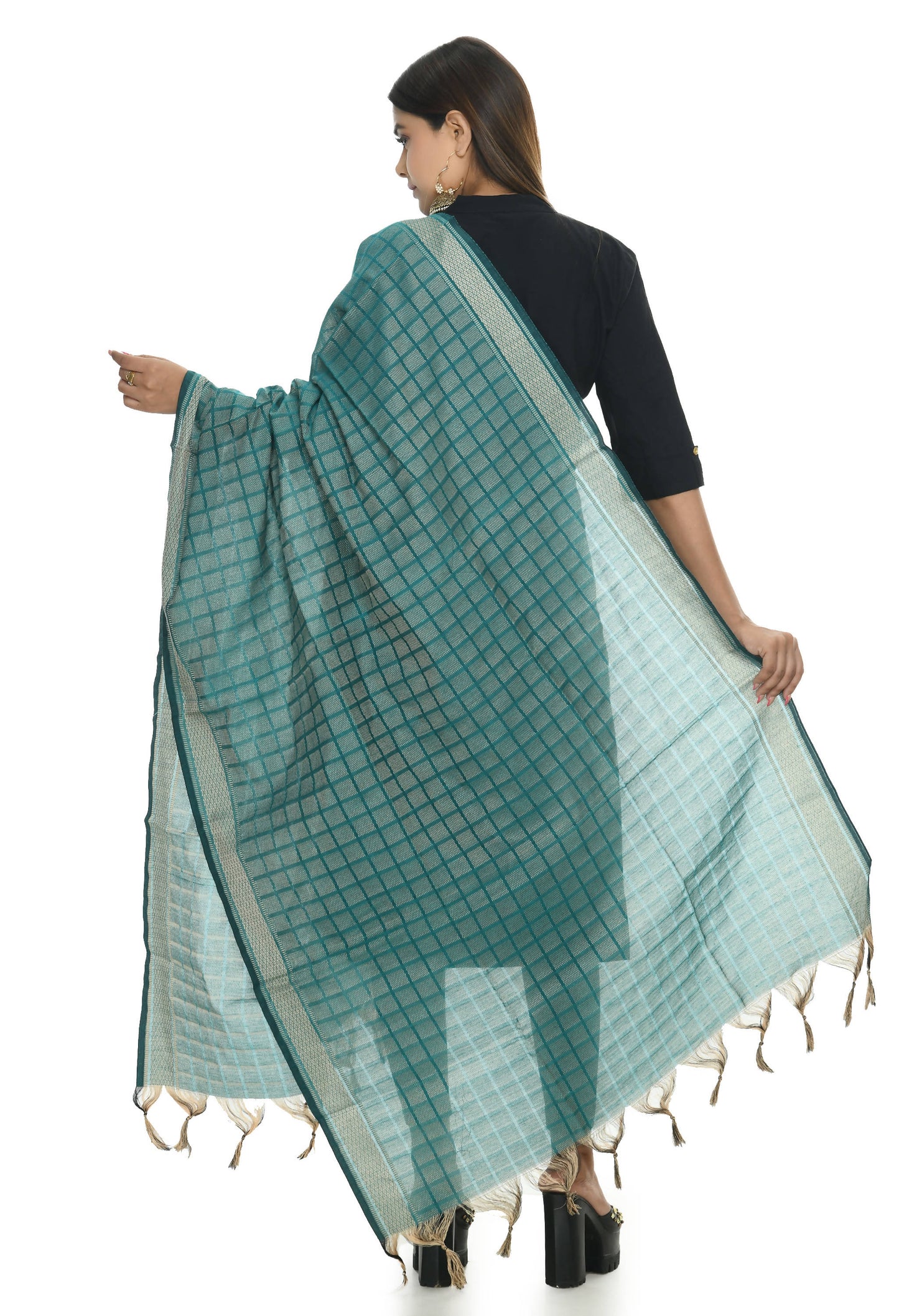 Mominos Fashion Moeza Handloom Cotton Aqua Blue Dupatta