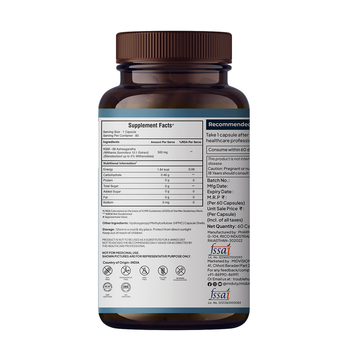 Miduty KSM 66 Ashwagandha 3x capsules