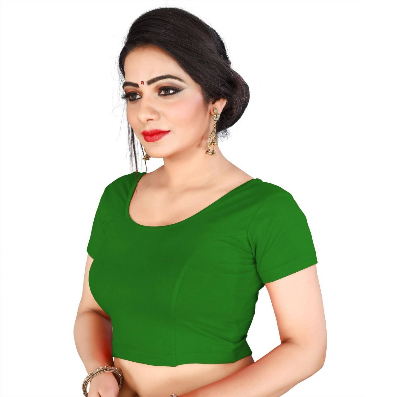 Vamika Green Lycra Plain Blouse