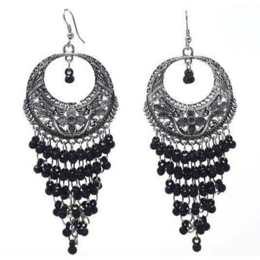 MS Fashion India Oxidized Black Jhalar Long Drop Party Beads Alloy Chandbali Earrings