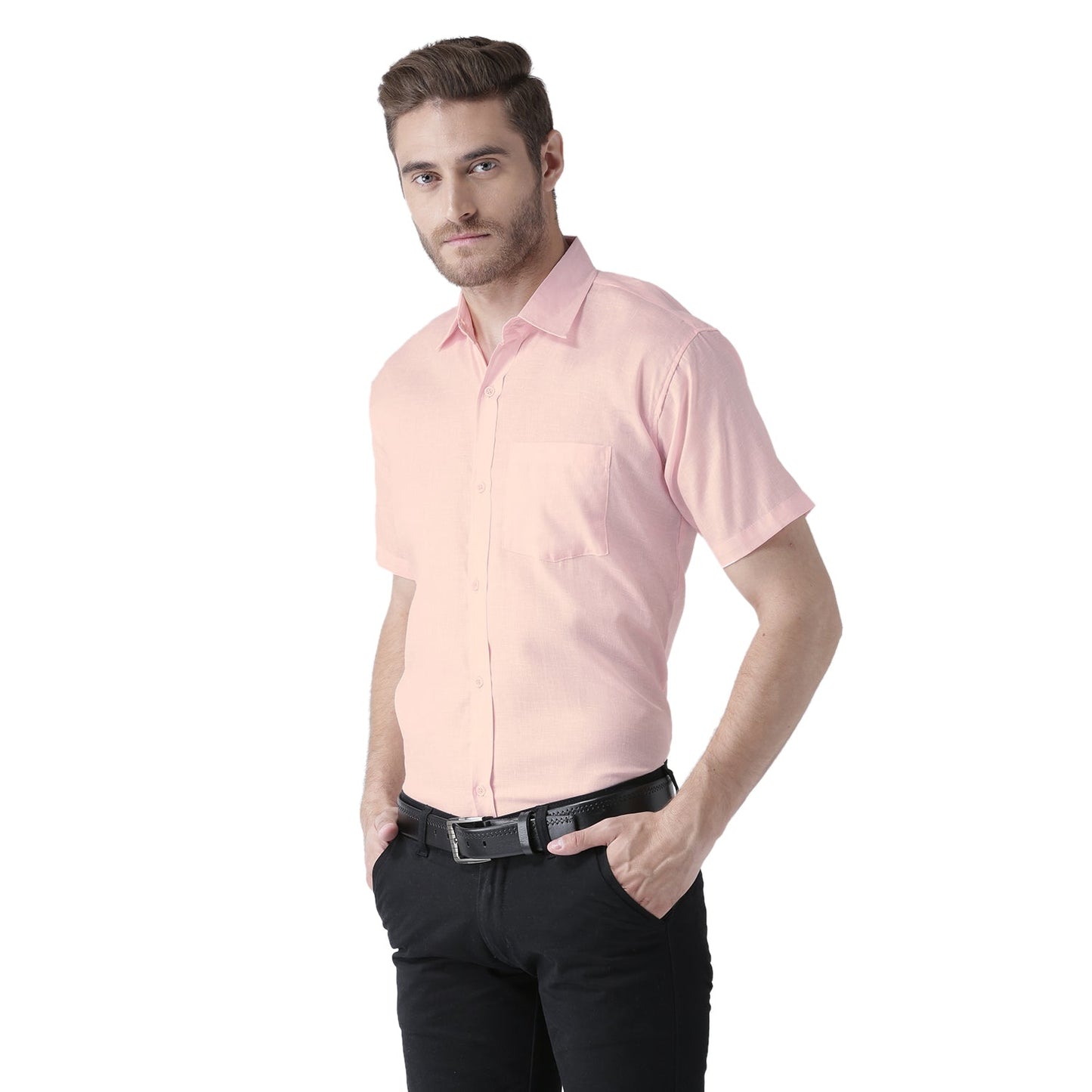 RIAG Pink Men's Half Sleeves Solid Shirt