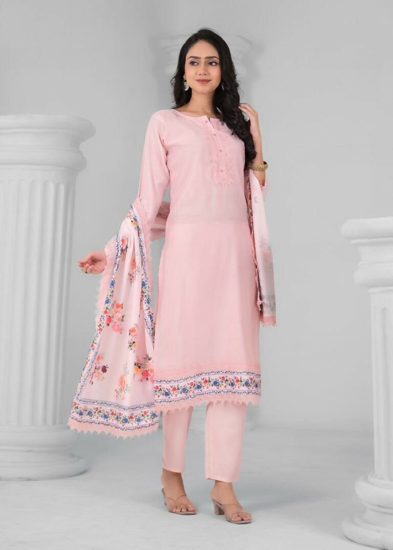 Ethnic Festive Wear Chanderi Viscose Light Peach Stitched Suit With Dupatta - Tanisha