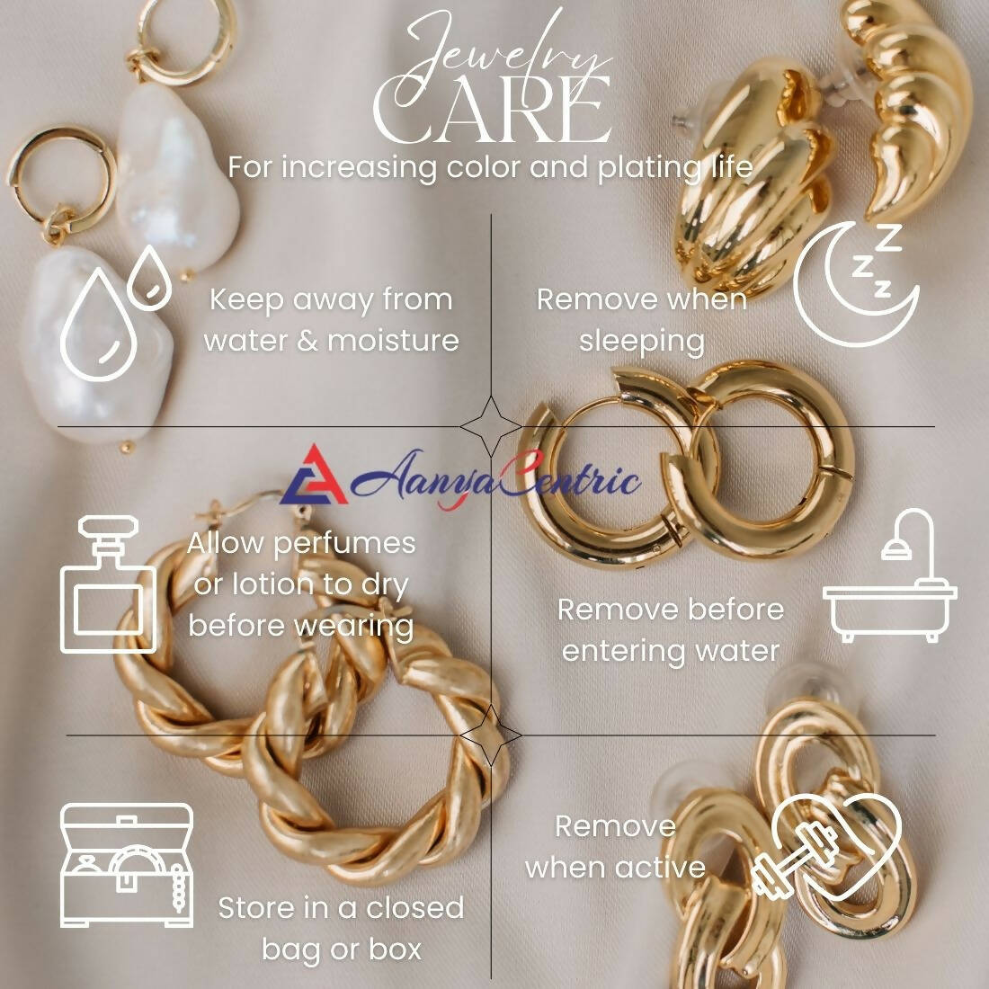 AanyaCentric Gold-Polished Mangalsutra with Pendant, 2 Pair Earrings
