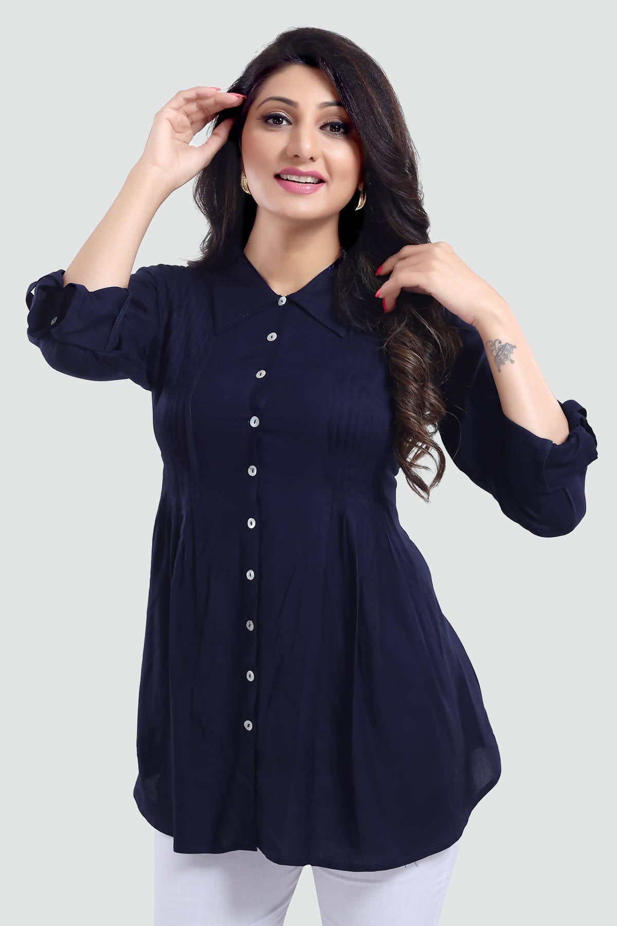 Snehal Creations Navy Blue Rayon Classy Tunic For Ultimate Look