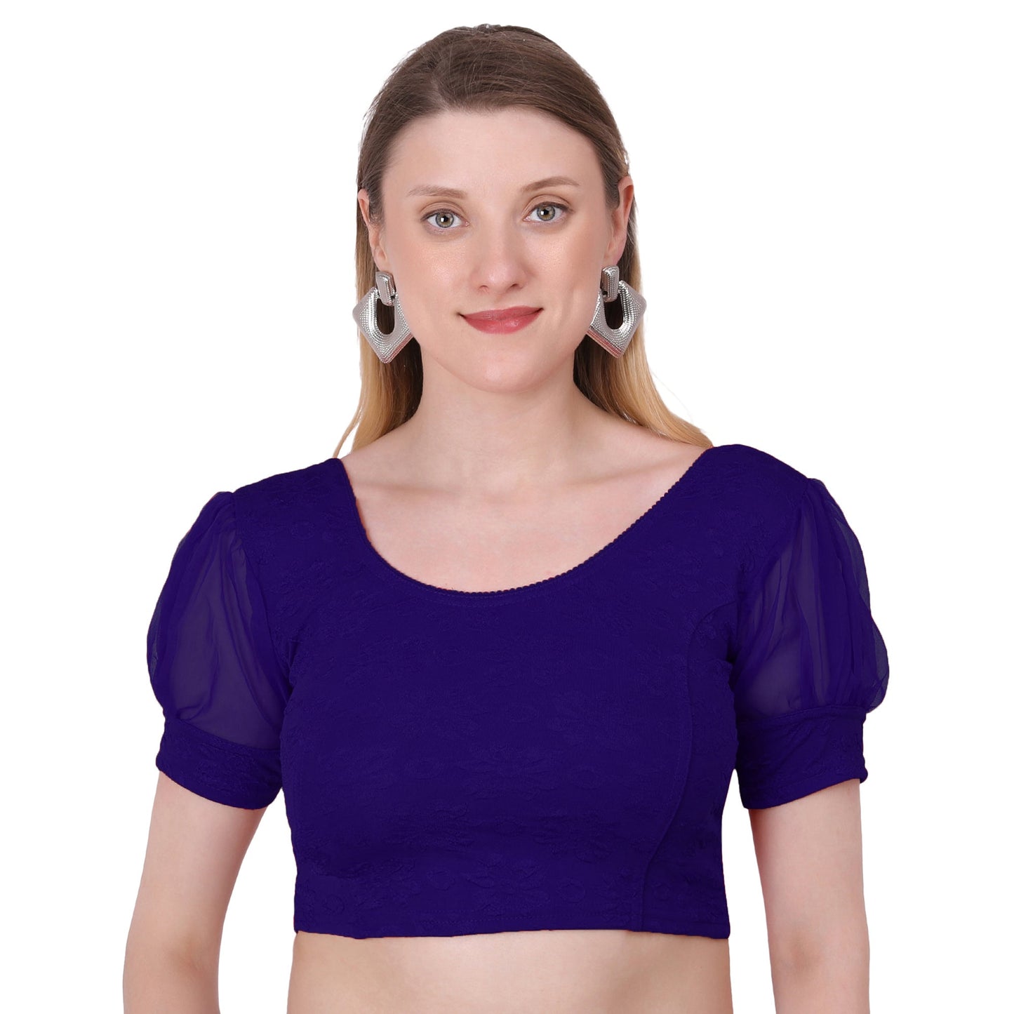 Vamika Cotton Lycra Stretchable Fabric Violet Balloon Sleeves Blouse