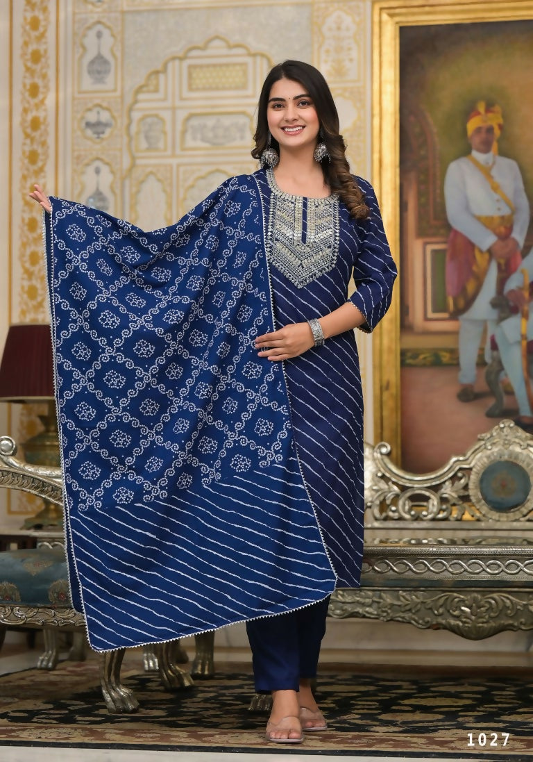 Partywear Designer Blue cotton Stitched Suit With Dupatta - Tanisha