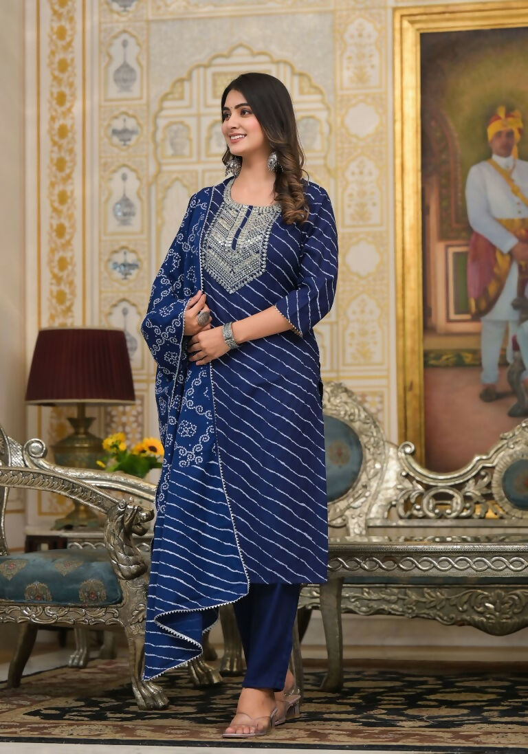Partywear Designer Blue cotton Stitched Suit With Dupatta - Tanisha