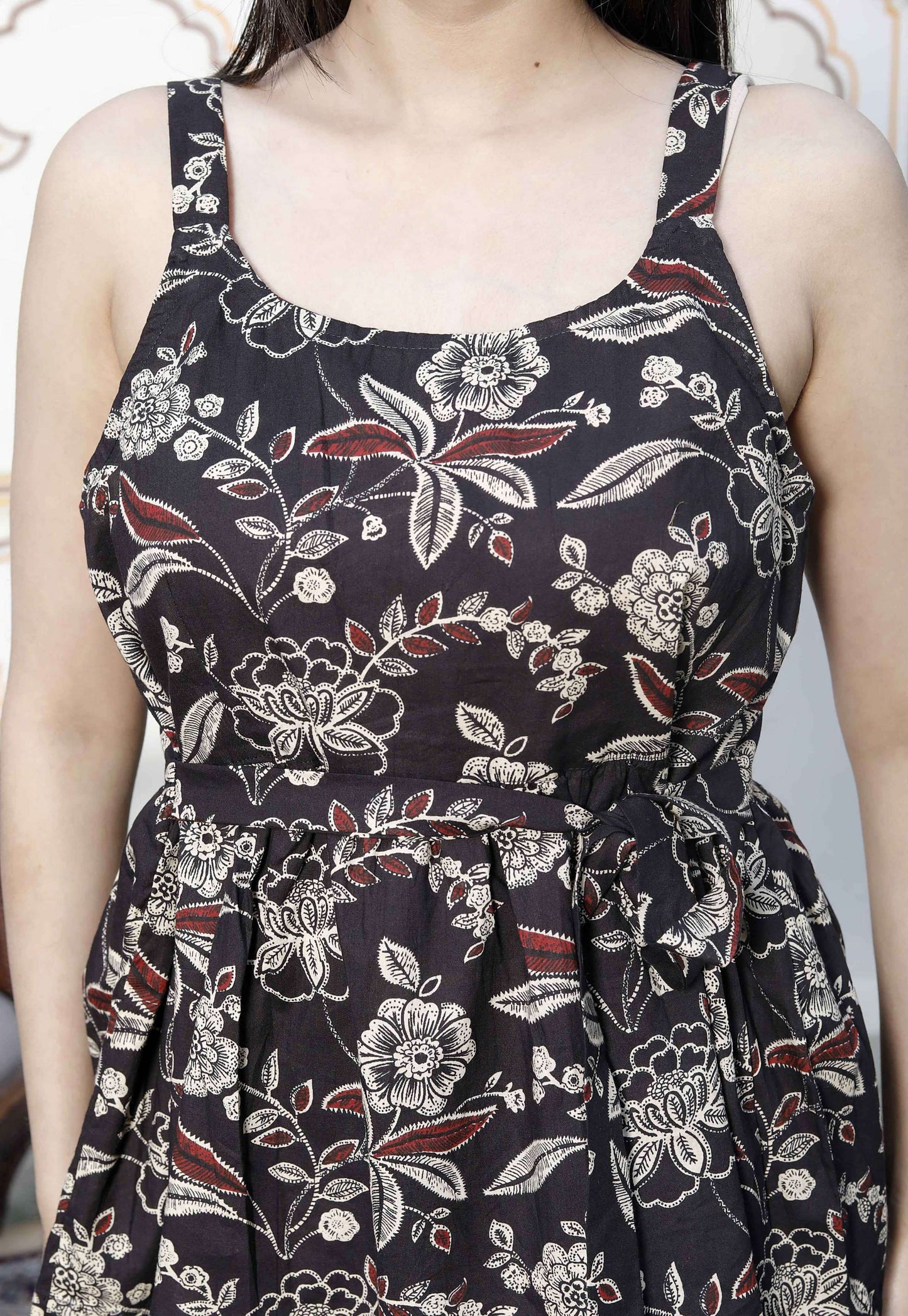 Miravan Women's Pure Cotton Floral Printed Noodle Straps Multi Western Top