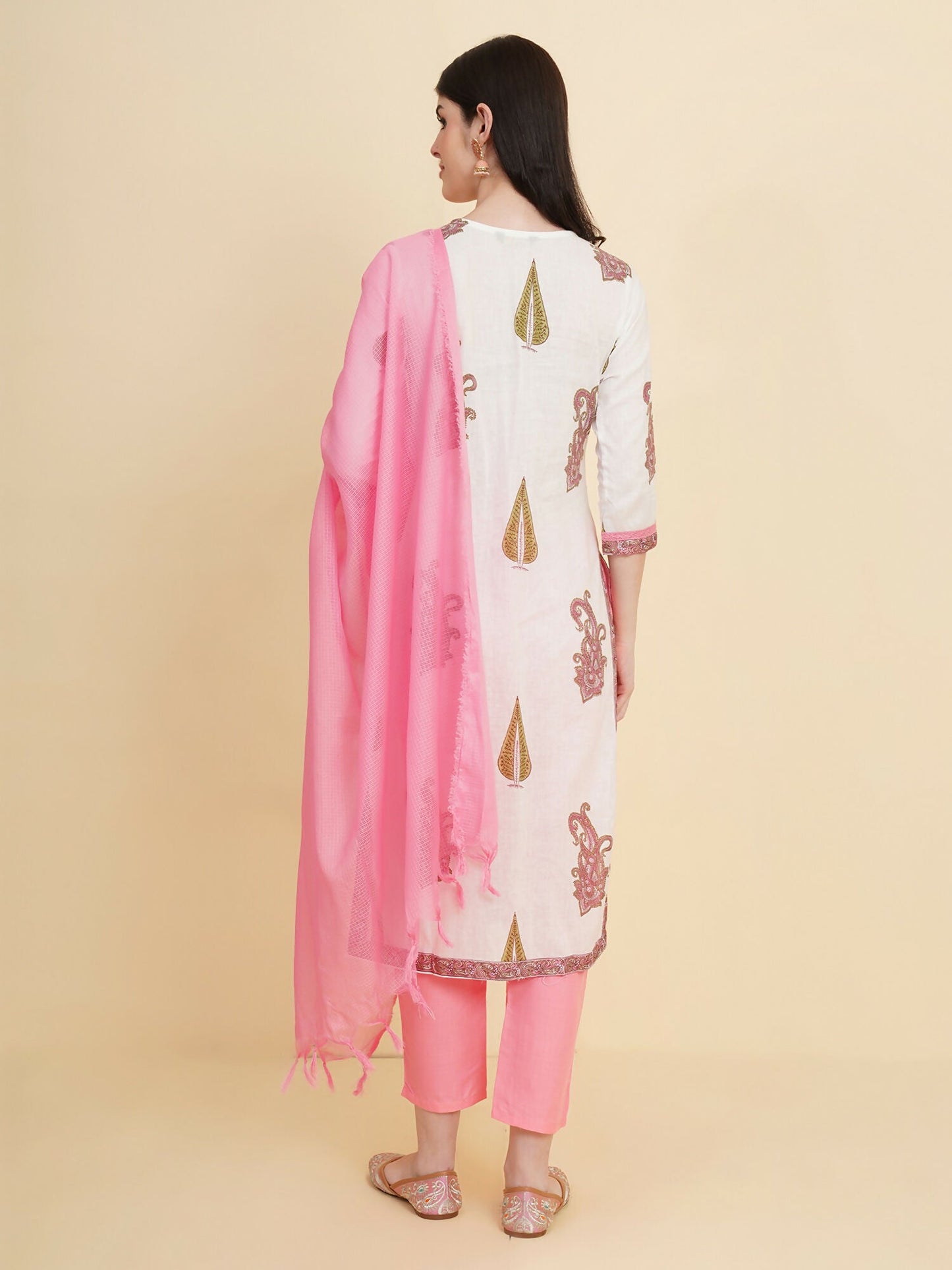 Designer Stylish white Cotton Stitched Suit With Dupatta - Tanisha