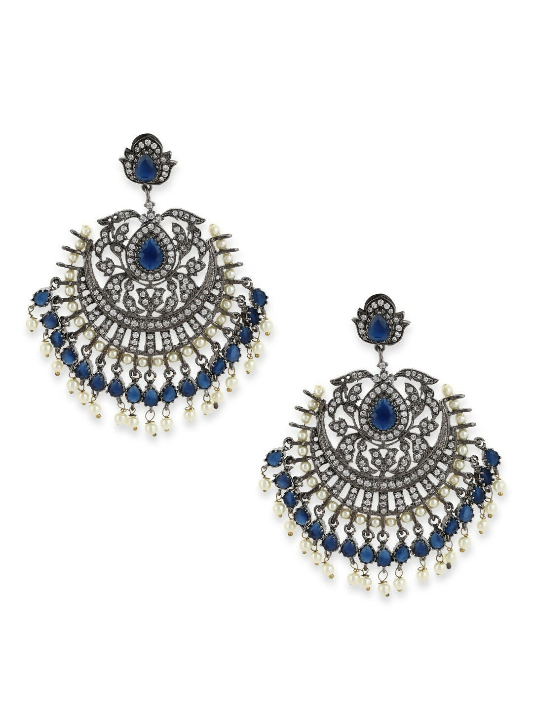Diamond and Pearl Chand Earrings- Ruby Raang