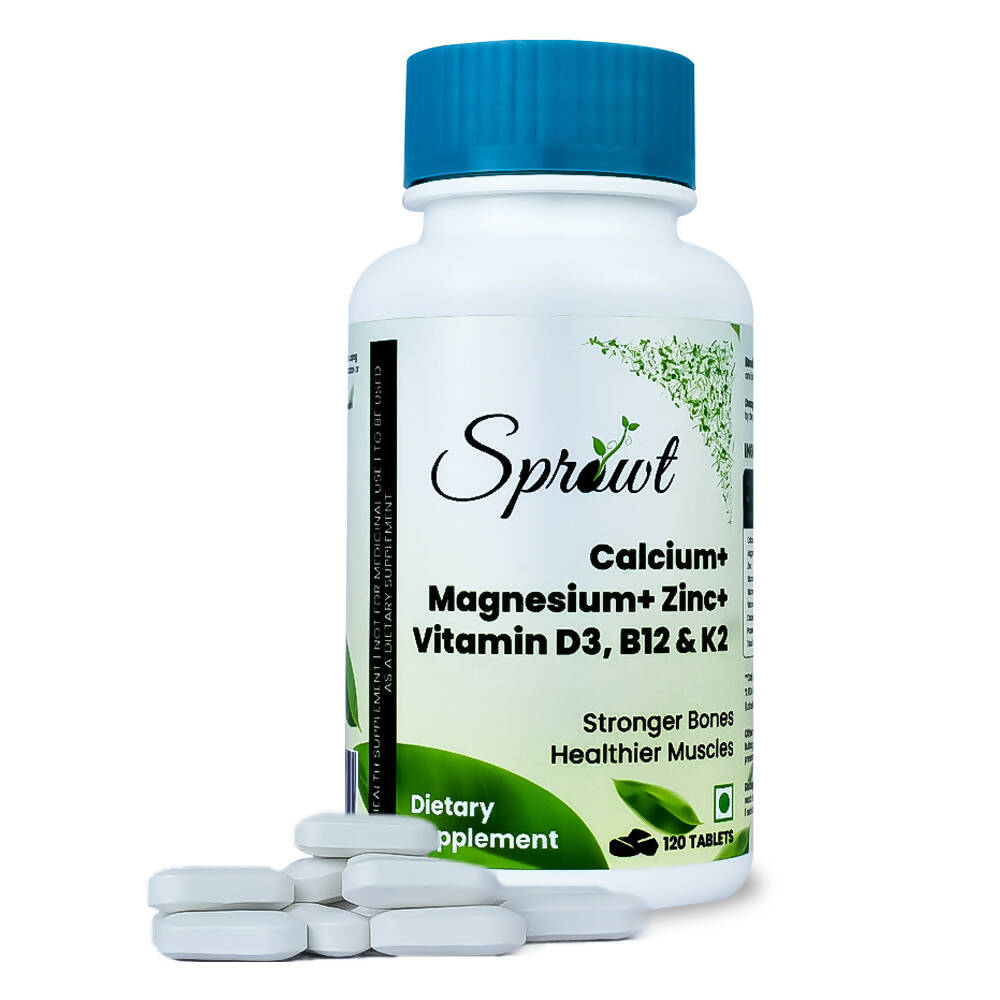 Sprowt Calcium Magnesium Zinc Vitamin D3, B12 & K2 Tablets