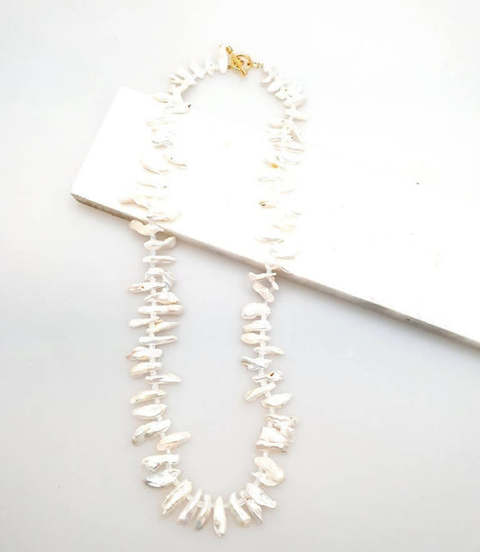 Bling Accessories Baroque Pearl Glass Long T Bar Necklace