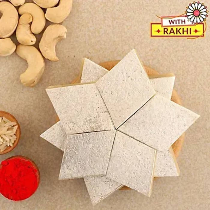 Divine Lord Krishna Pearl Rakhi & Kaju Roll Box