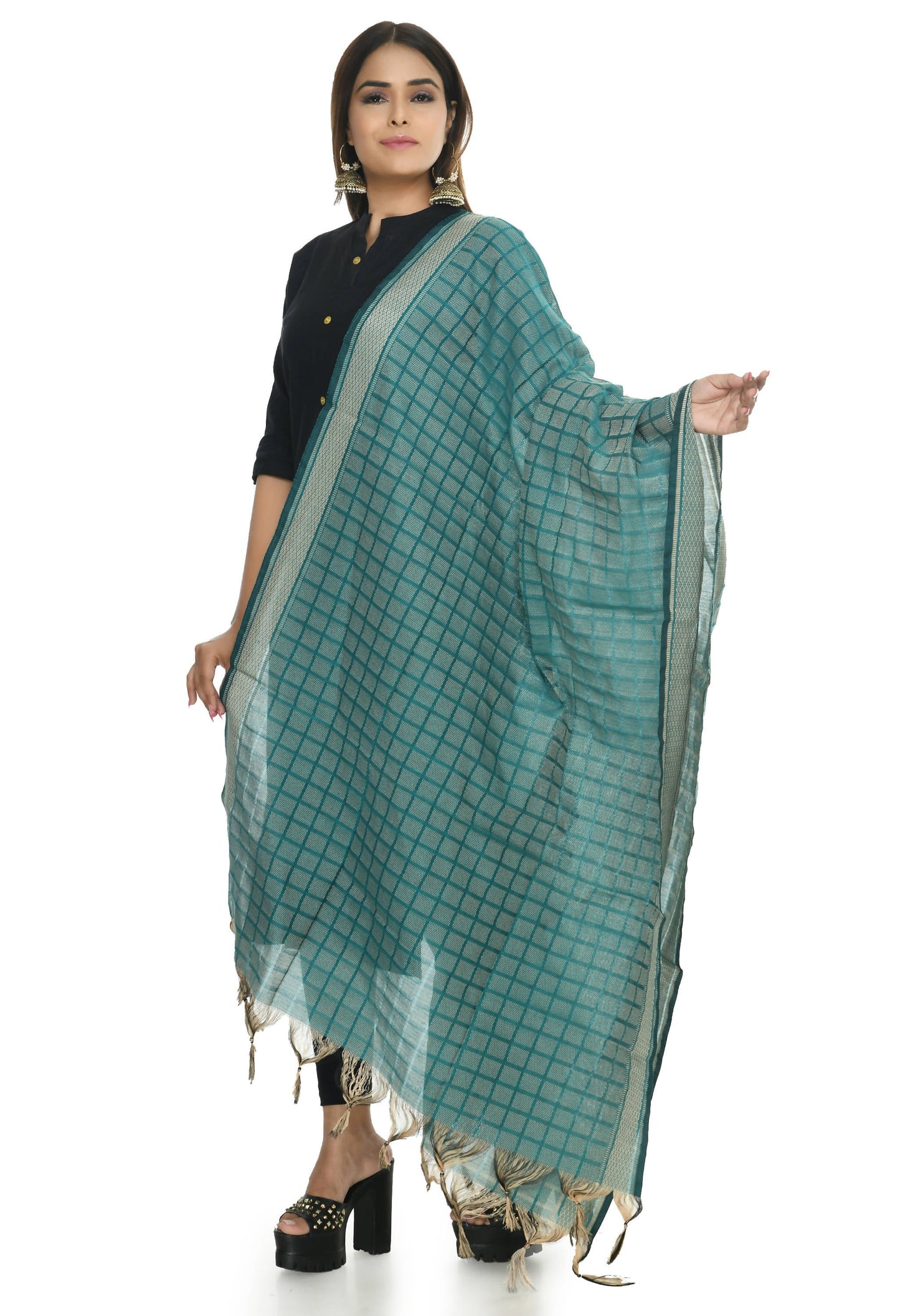 Mominos Fashion Moeza Handloom Cotton Aqua Blue Dupatta