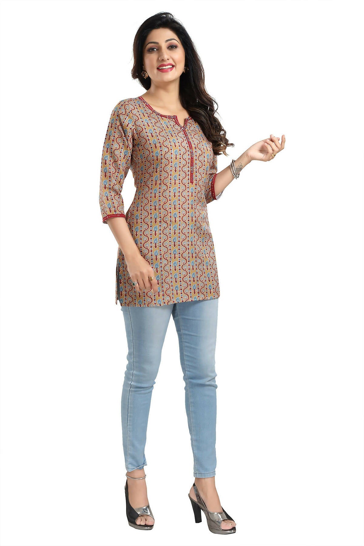 Snehal Creations Magical Mustard Rayon Short Kurti Tunic Top