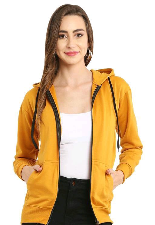 PAVONINE Mustard Color Casual Winter Wear Hoodie Sweatshirt For Girls