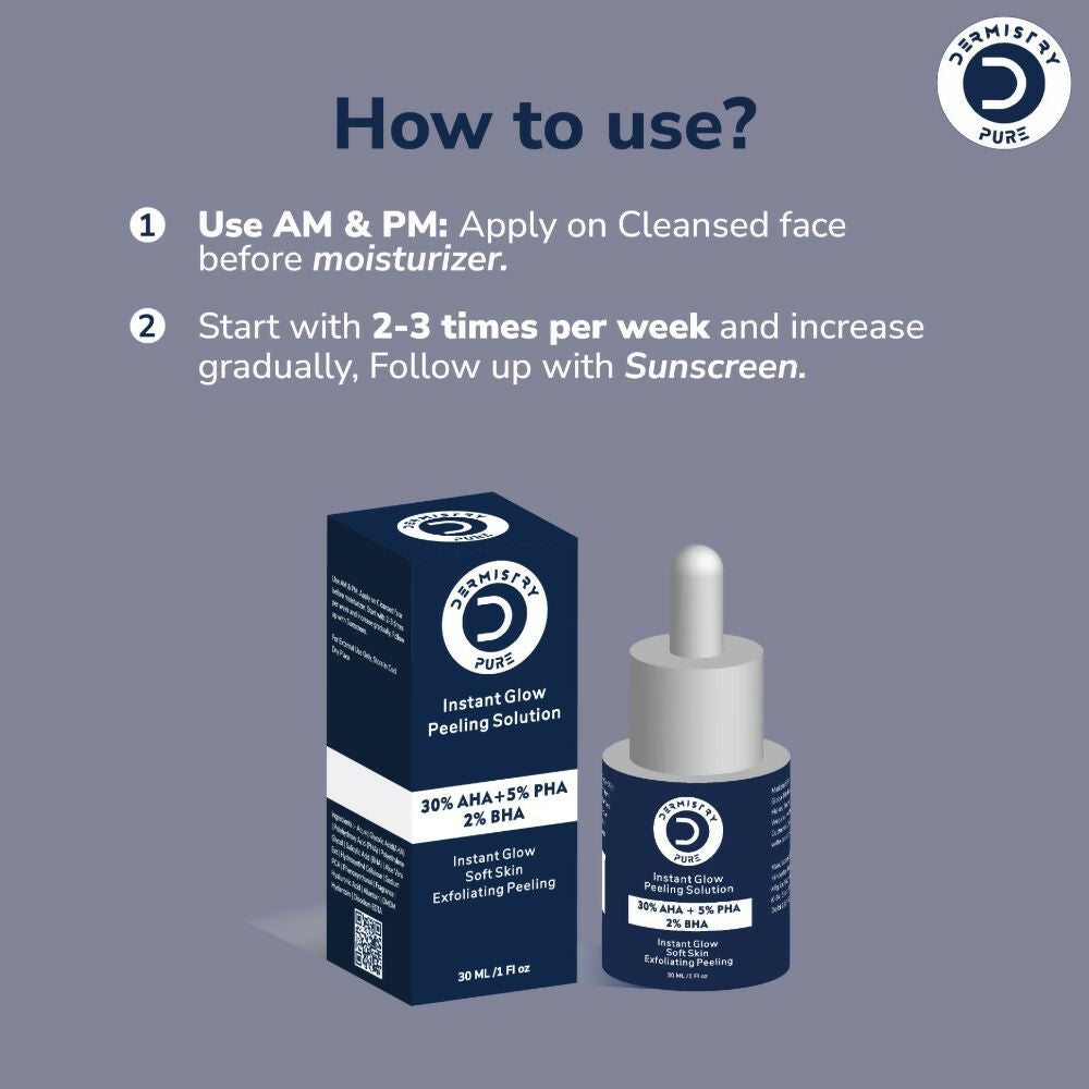 Dermistry Pure 30% AHA 5% PHA 2% BHA Peeling Exfoliating Solution Instant Bright Glow Fairness Serum
