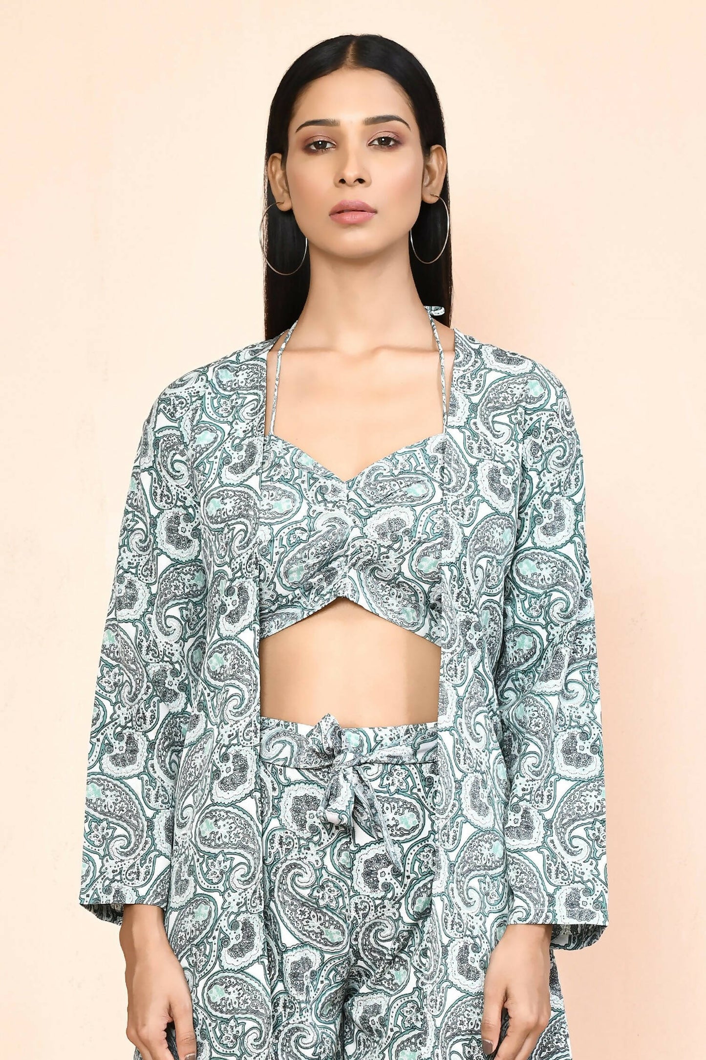 Turquoise Blue Platinum Creap Printed Co-Sets - Femella