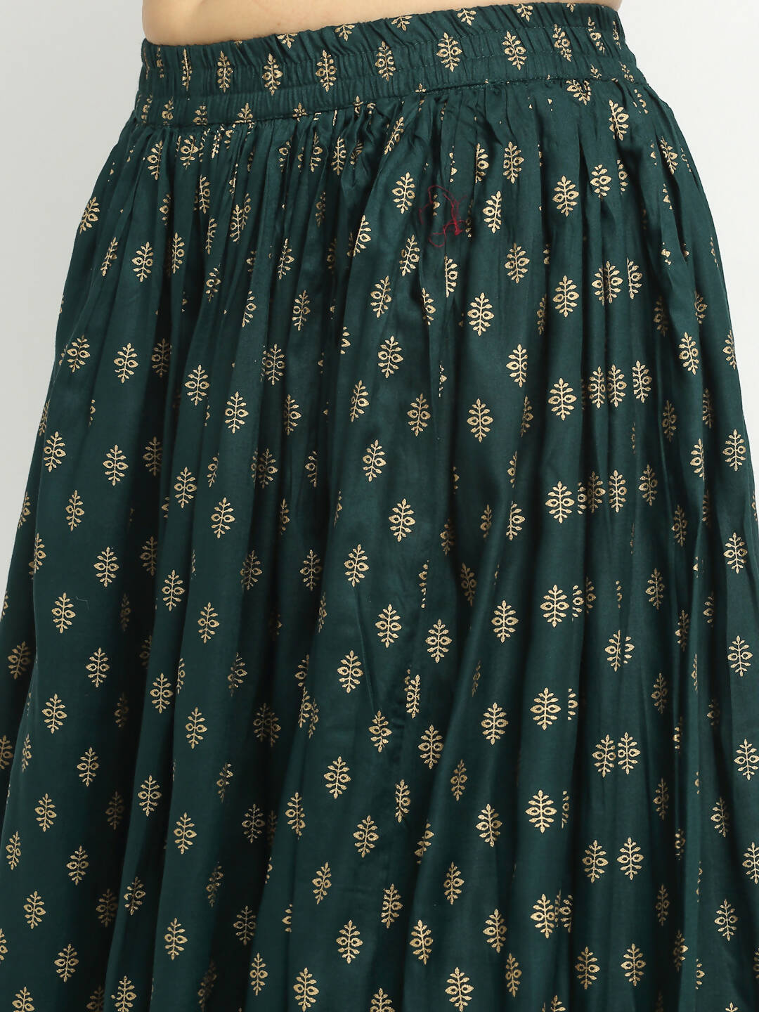 Rudra Bazaar Green Gold Printed Short Kurti With Skirt