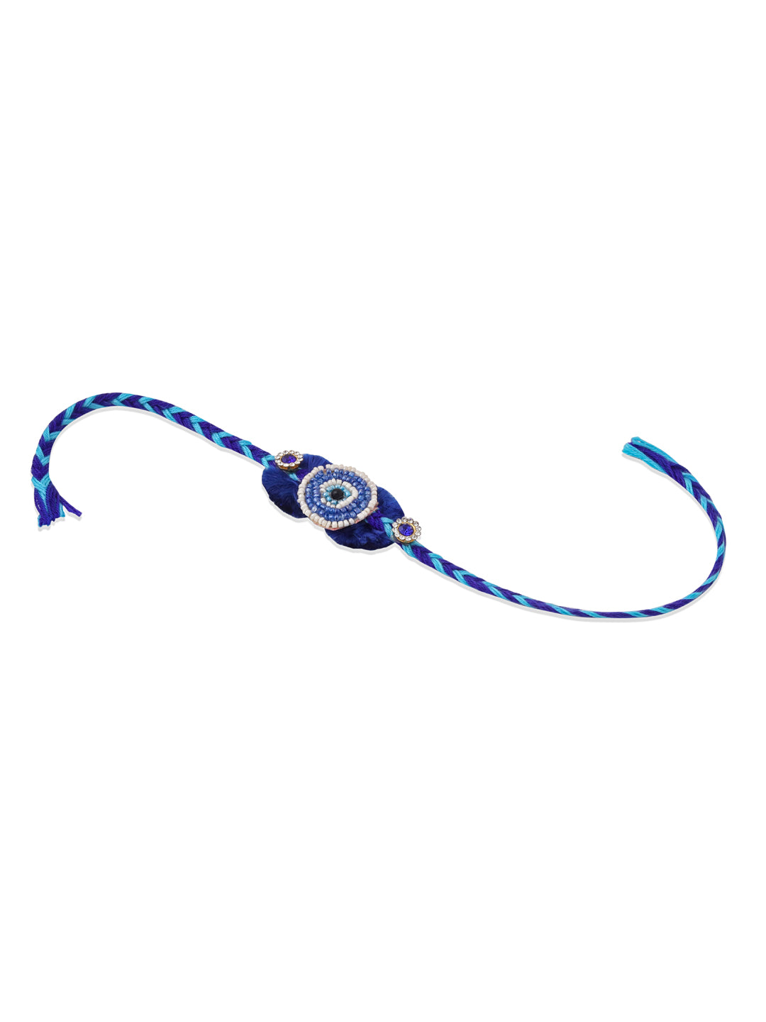 NVR Set of 2 Blue Evil Eye Artificial Stones & Pearls Bhaiya Bhabhi Rakhi with Roli Chawal Chandan & Mishri