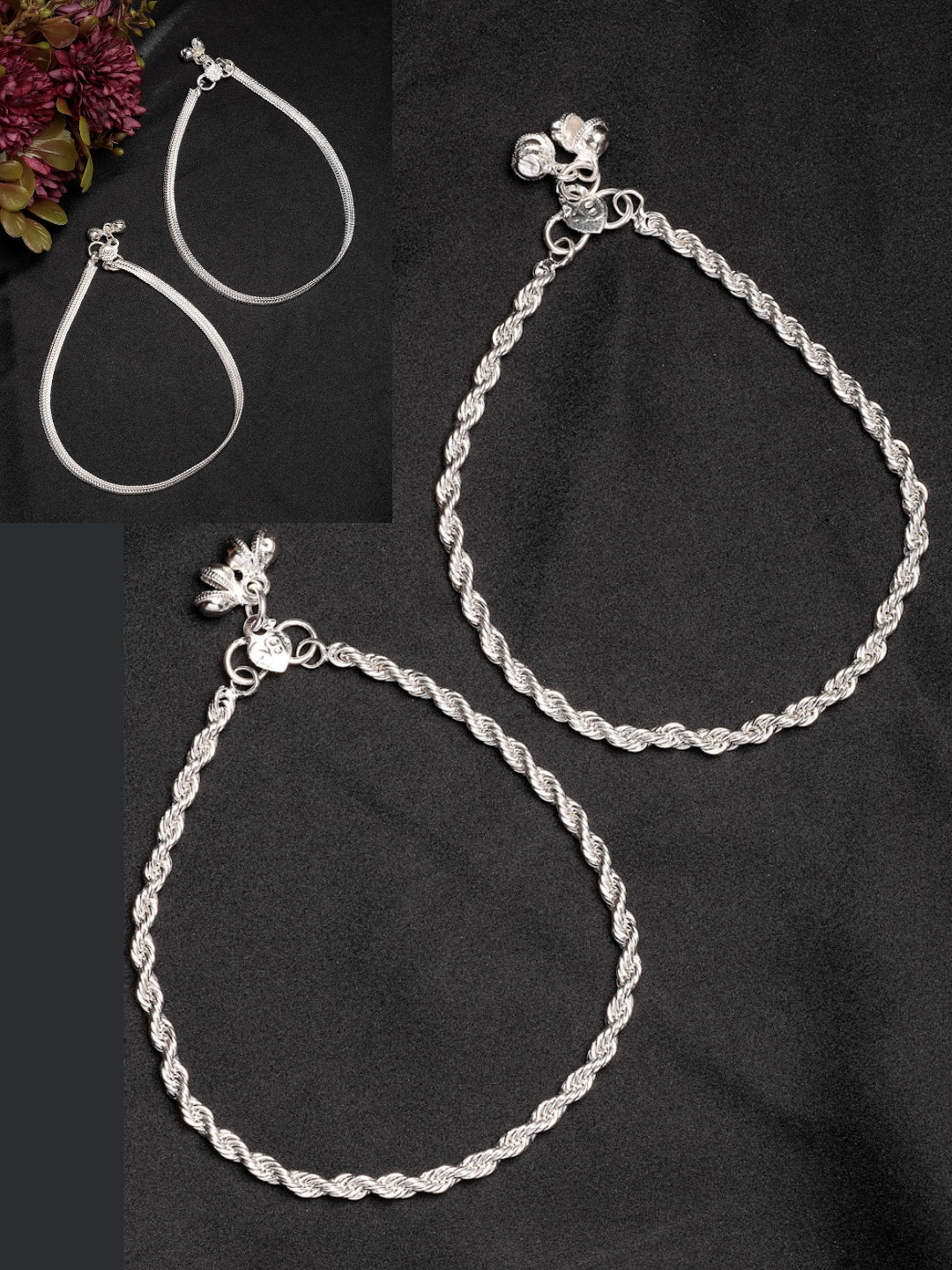 NVR Women's Pair of 2 Silver-Plated Anklets