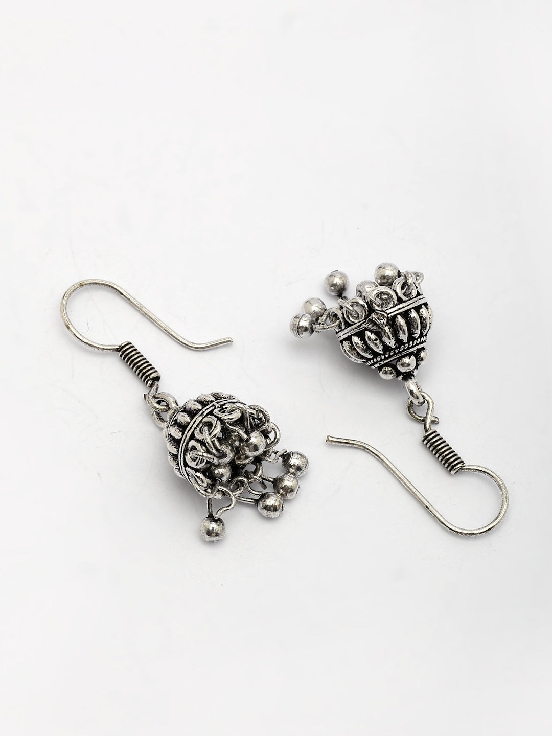 NVR Women's Set of 3 Traditional Silver Plated Oxidized Jhumka Earrings