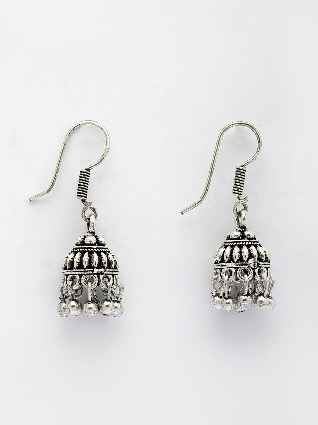 NVR Women's Set of 3 Traditional Silver Plated Oxidized Jhumka Earrings