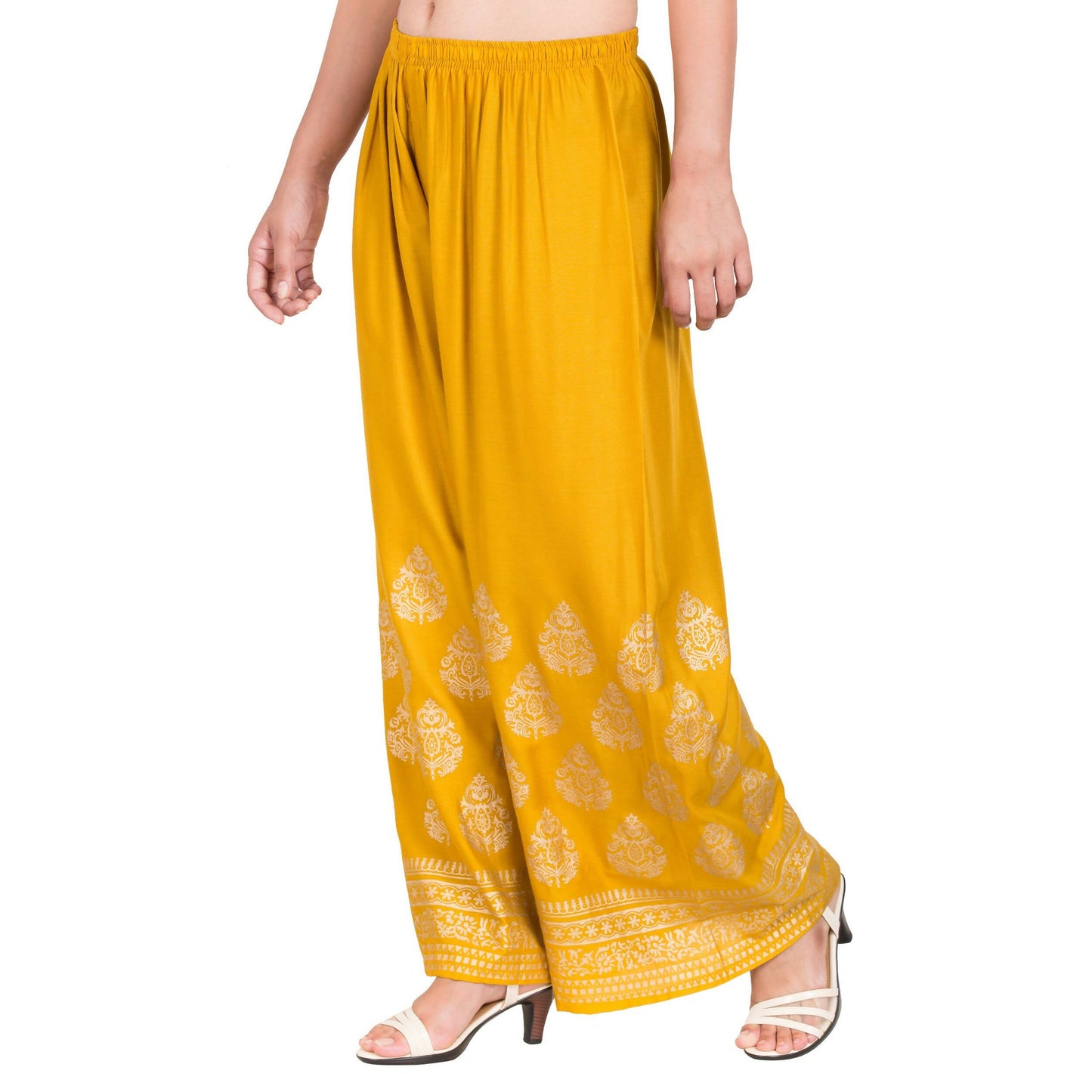 PAVONINE Mustard Color Golden Printed Rayon Fabric Sharara For Women & Girls