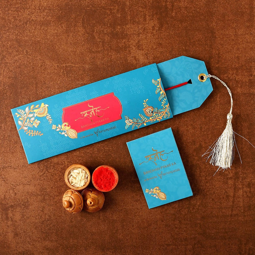 Zardosi Flower Design Rakhi & Cashew Jar