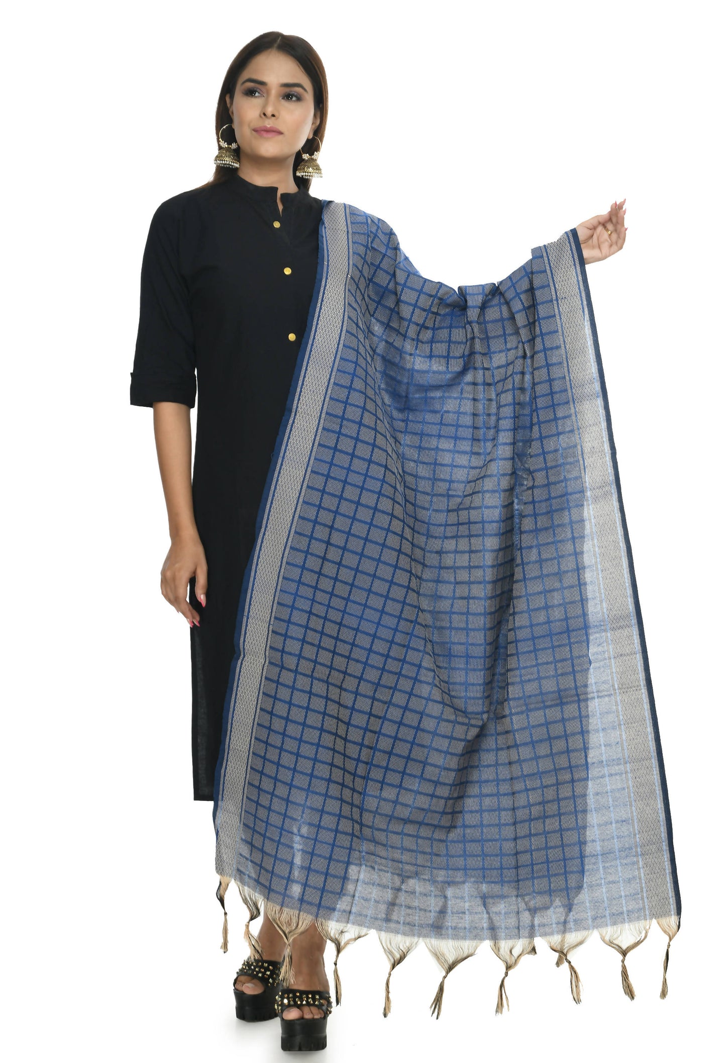 Mominos Fashion Moeza Handloom Cotton Blue Dupatta For Women