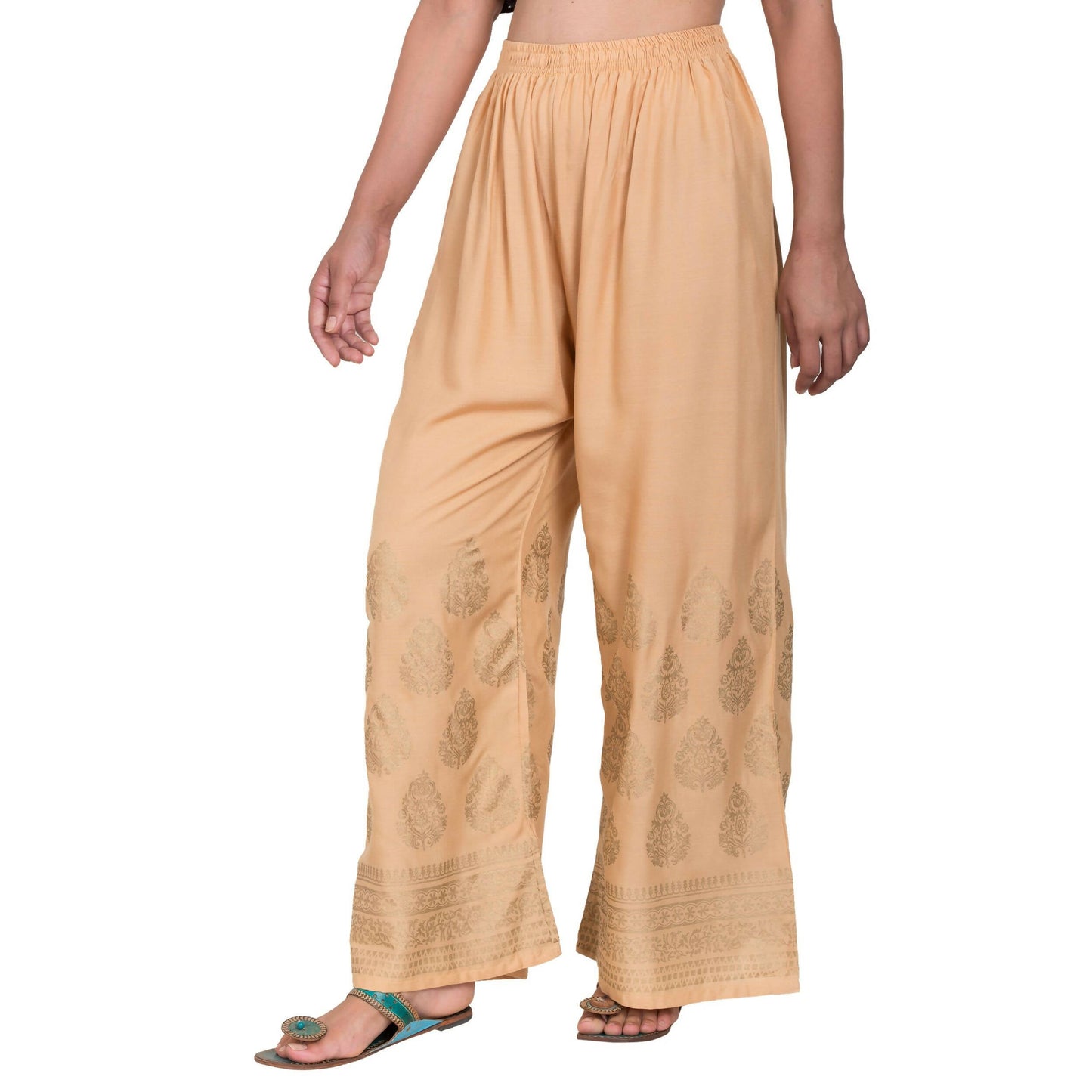 PAVONINE Beige Color Golden Printed Rayon Fabric Sharara For Women & Girls