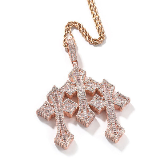 Retro Cross Pendant Fashionable Copper Inlaid Zirconia Necklace