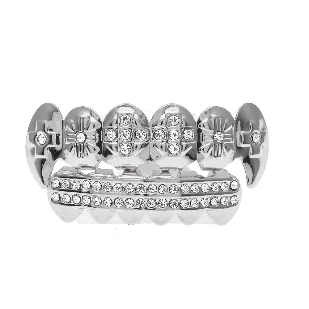Hip-hop diamond-encrusted and gold-plated teeth grillz
