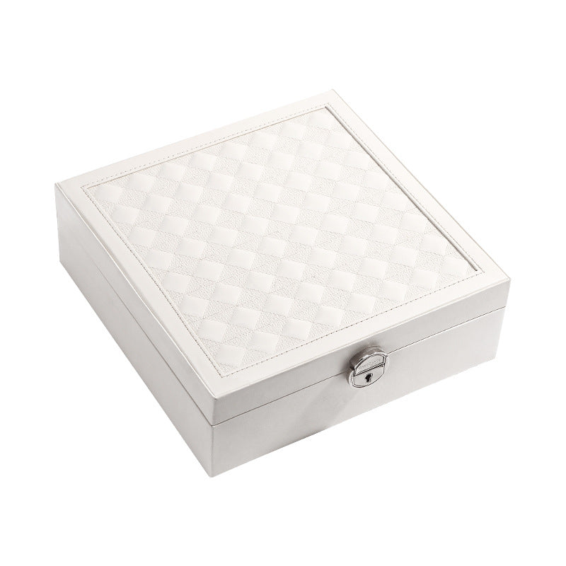 PU leather lockable mirror three-layer single-layer jewelry box