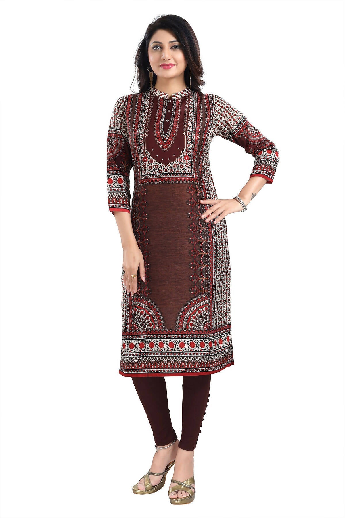 Snehal Creations Beautiful Brown Digital Print Masleen Long Kurti Tunic