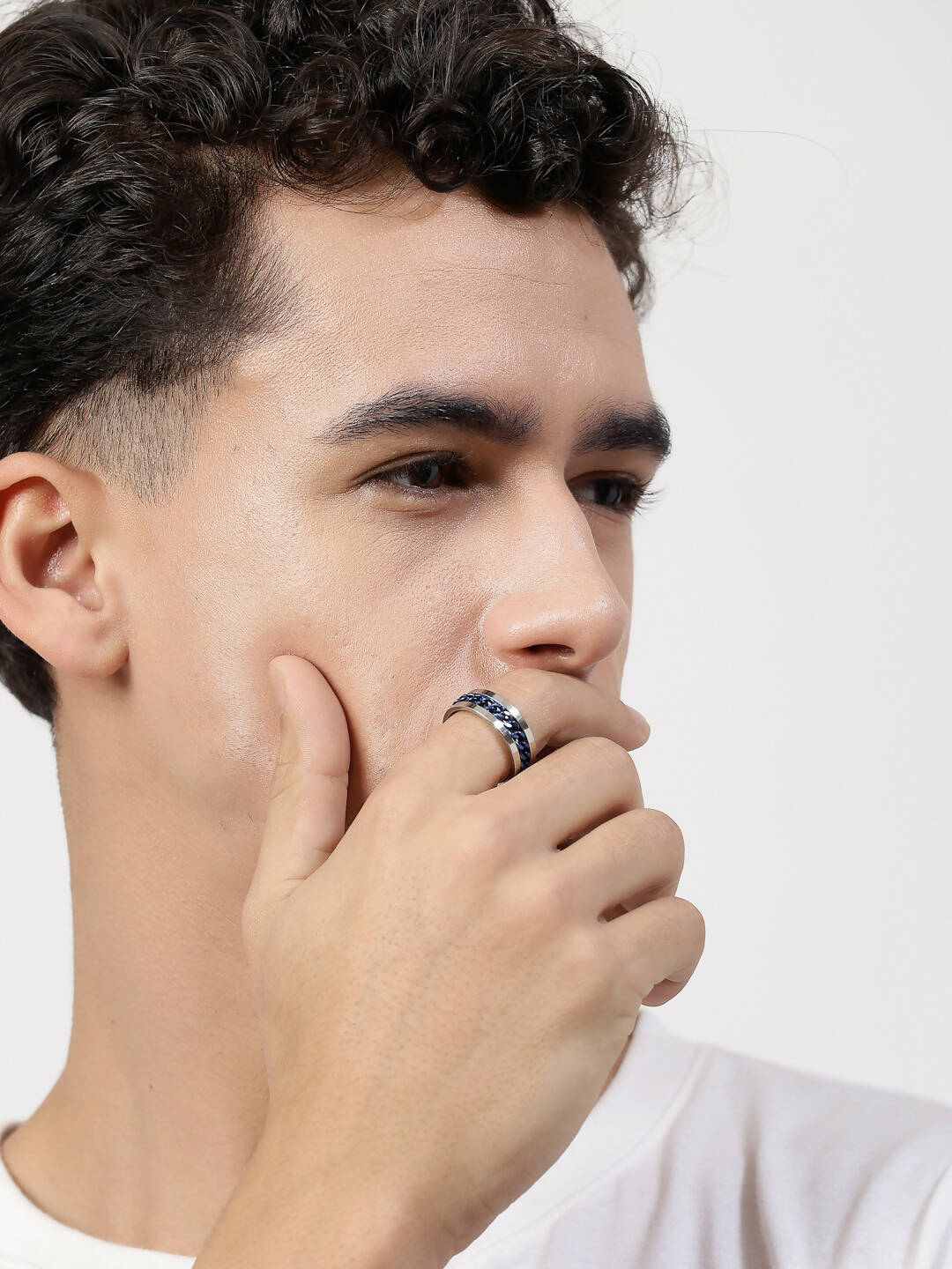 NVR Men's Rhodium Plated Stainless Steel Finger Ring