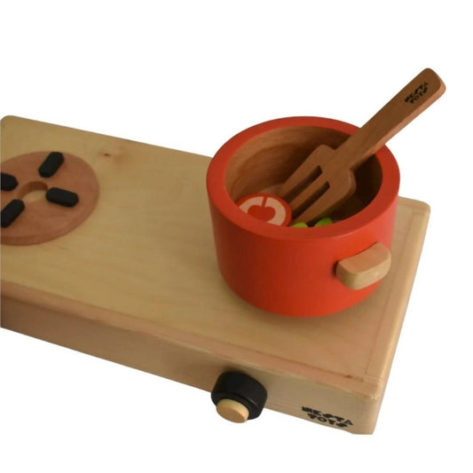 Nesta Toys Wooden Gas Stove and Cooking Set For Kids