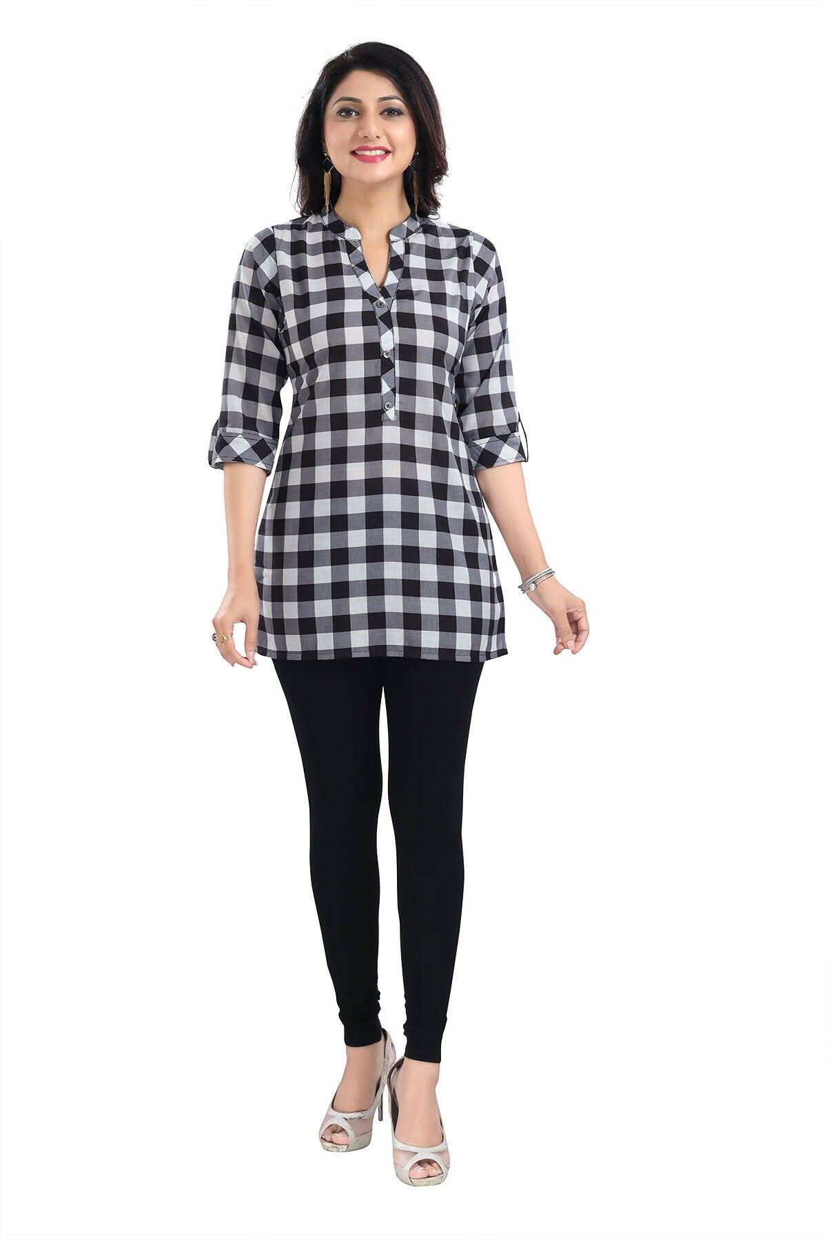 Snehal Creations Rayon Black White Checks Short All Over Print
