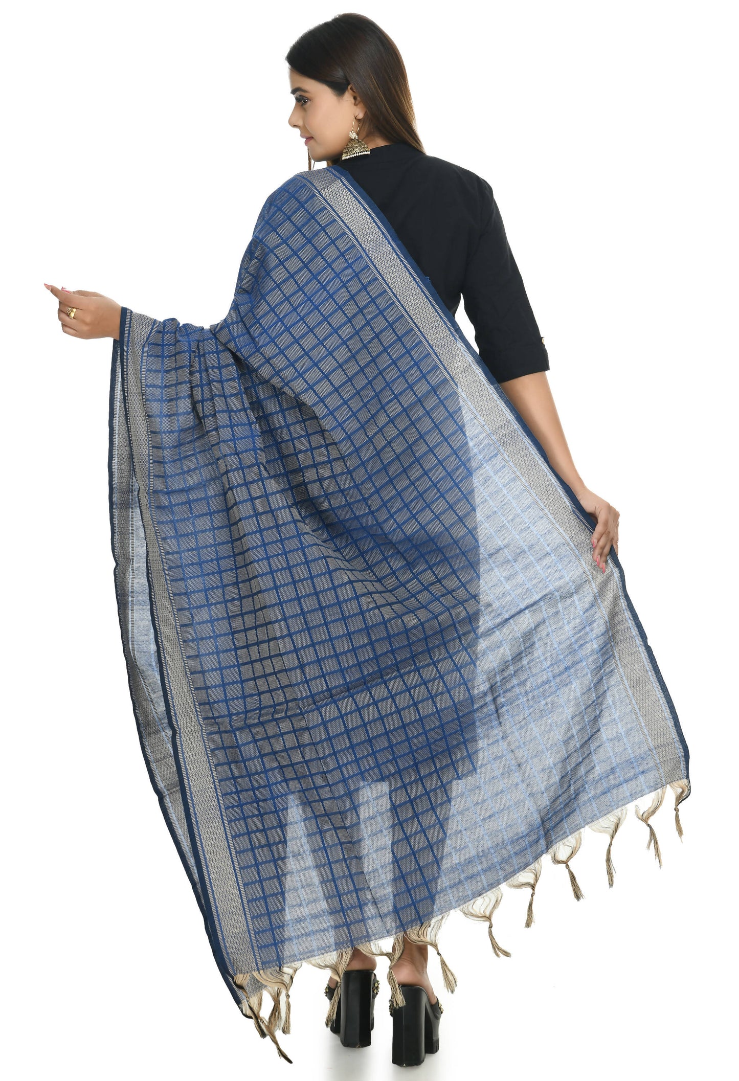 Mominos Fashion Moeza Handloom Cotton Blue Dupatta For Women