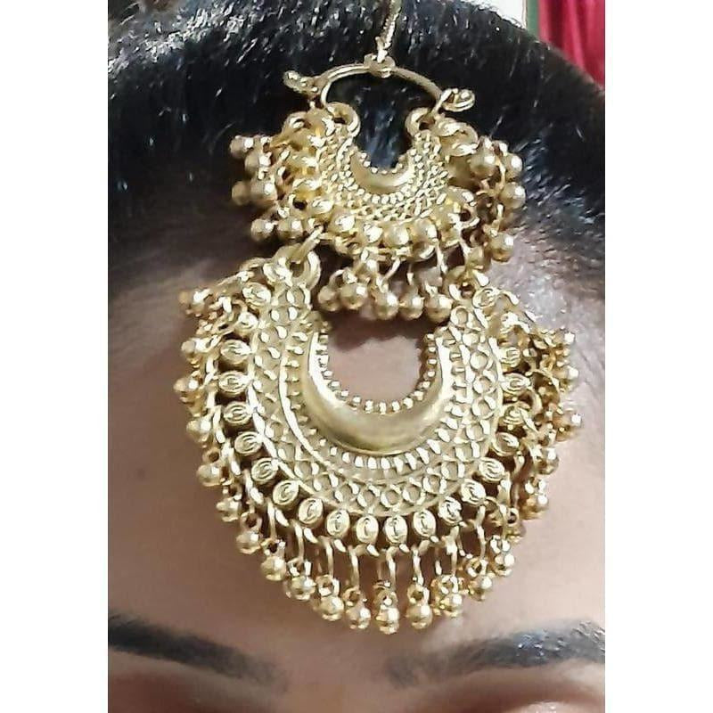 MS Fashion India Gold-Polished Brass Chandbali Maang Tikka