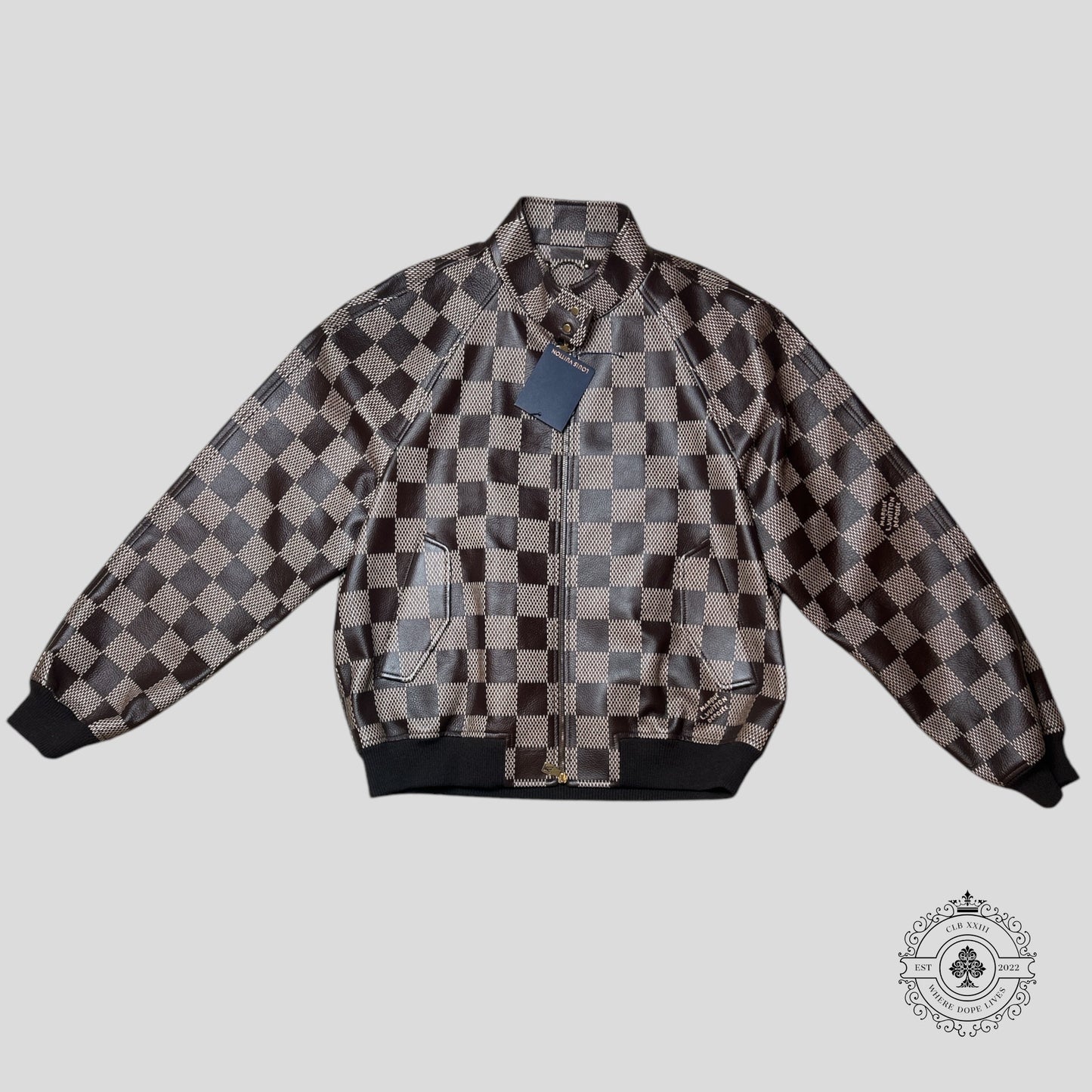 Louis Vuitton Damier Pop Leather Harrington Jacket in Brown