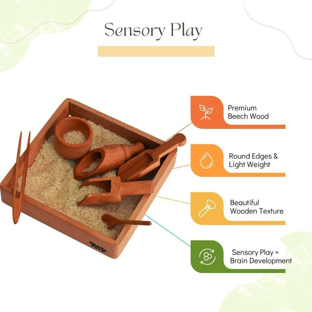 Nesta Toys Sensory Wooden Toy Set with Montessori Tray - Beech Wood