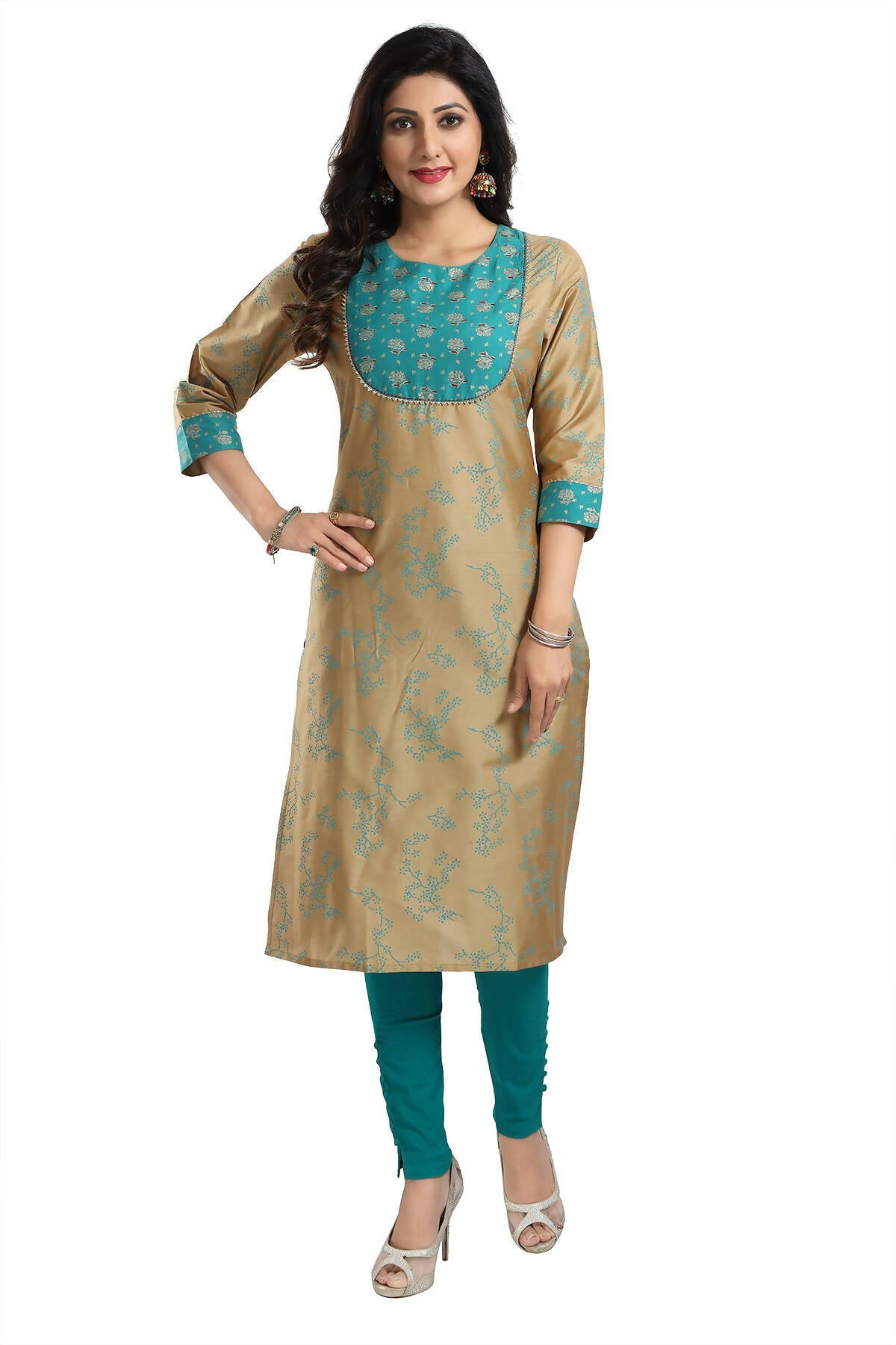 Snehal Creations Beige Cotton Silk Tunic for Women