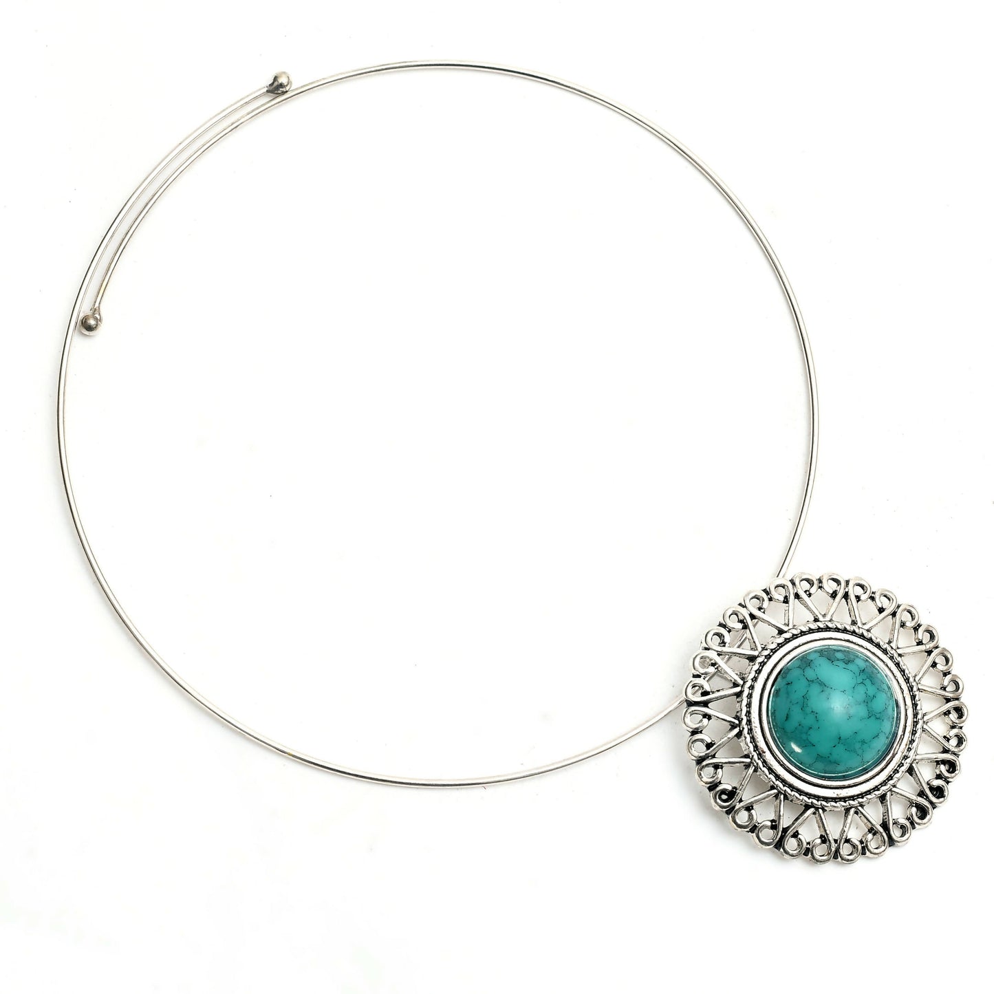 Mominos Fashion Johar Kamal Oxidised Silver-Plated Stone Work Necklace Handicraft