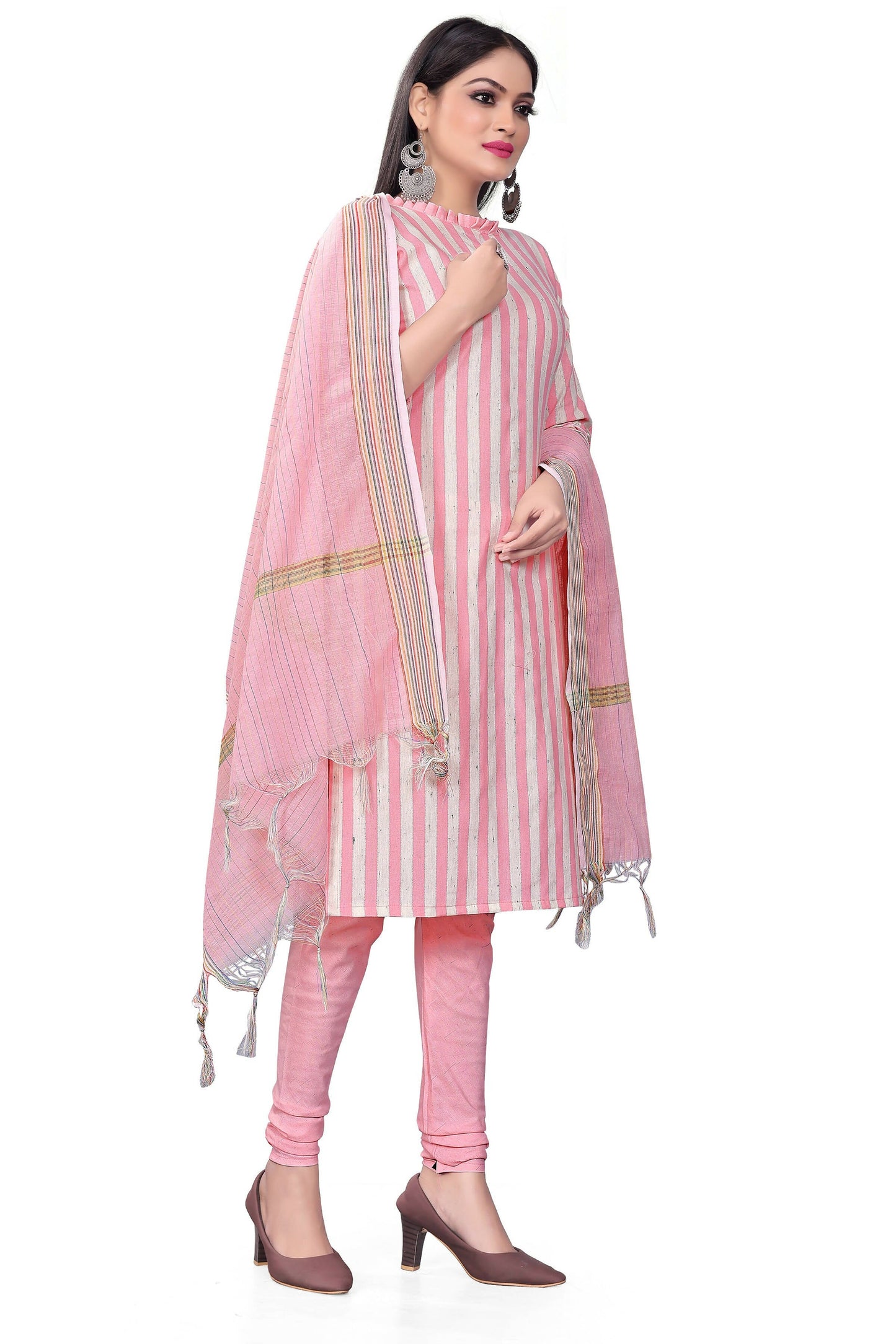 Pink Cotton Jacquard Woven Unstitched Dress Material - Amara