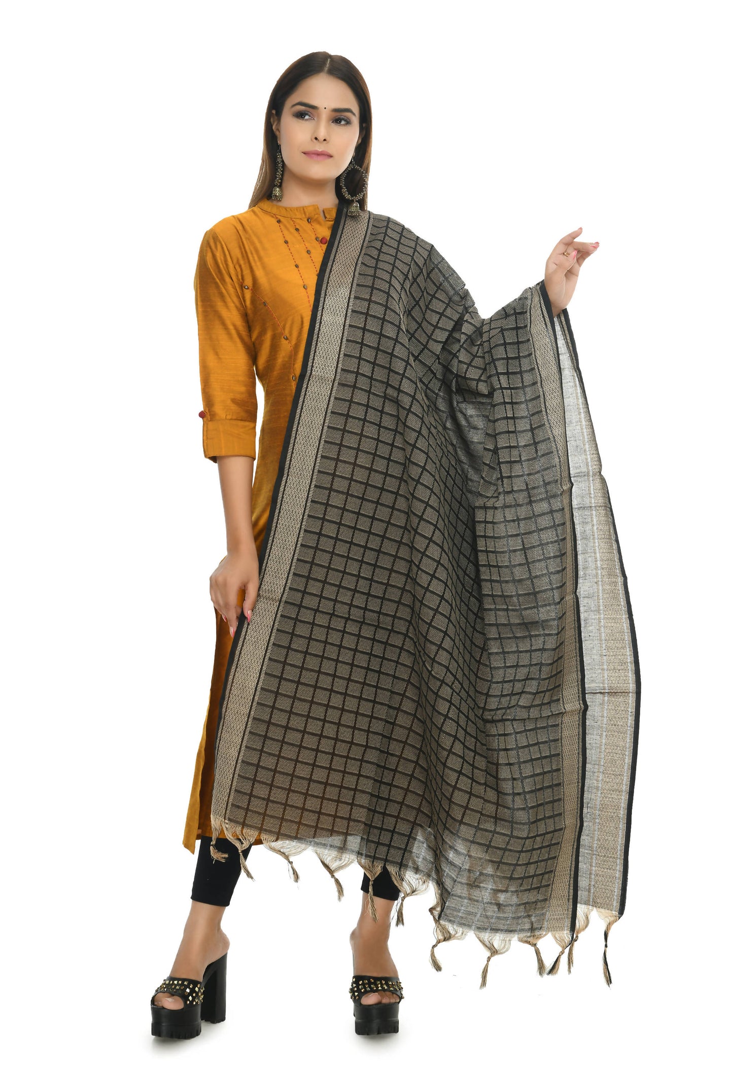 Mominos Fashion Moeza Handloom Cotton Black Dupatta