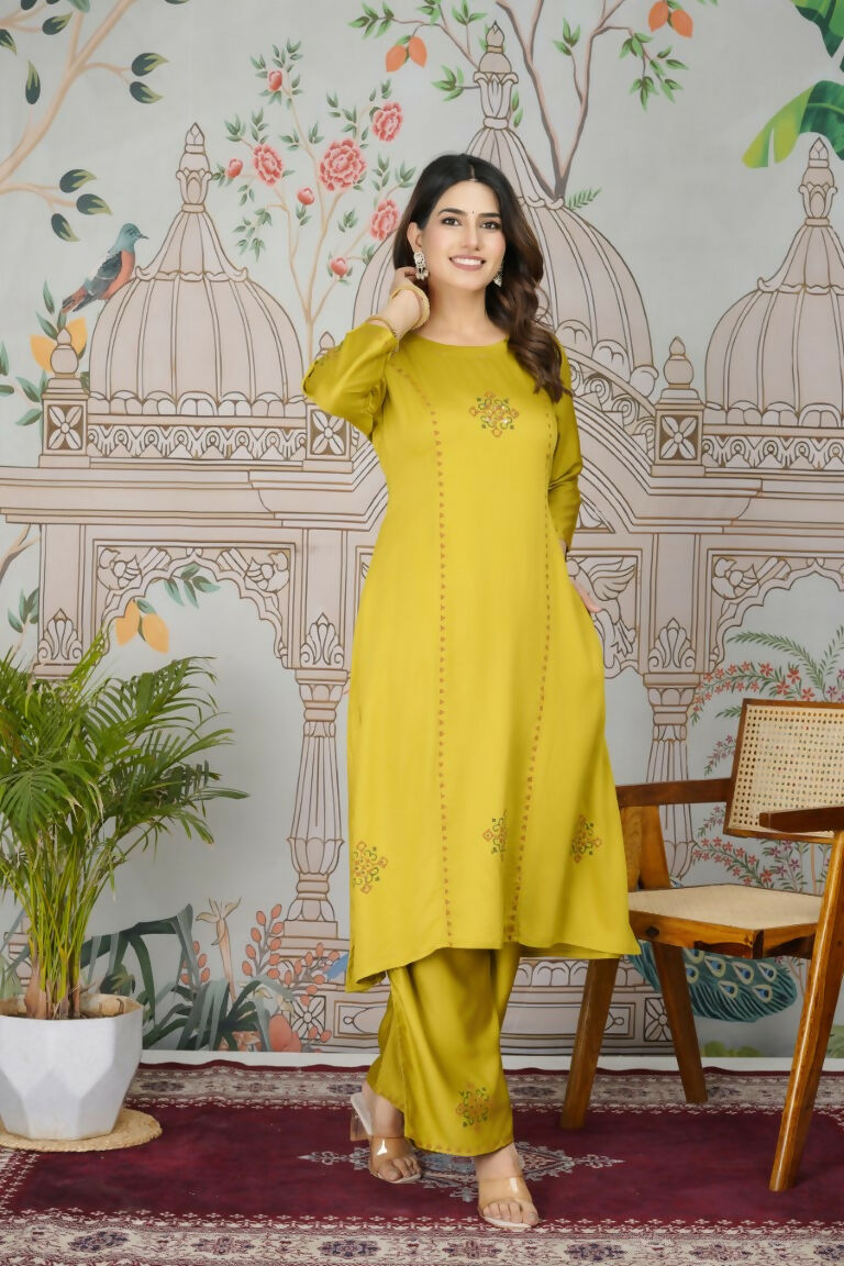 Festive Wear Ethnic Pure gaji silk with pocket inside kurti Yellow Stitched Suit - Pihu